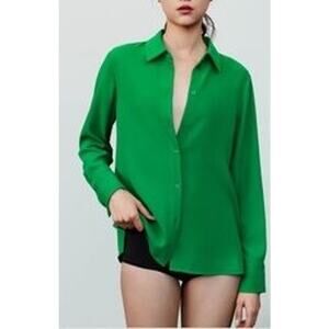 Zara Green Crepe Button Down Shirt - Size Small - Never Worn